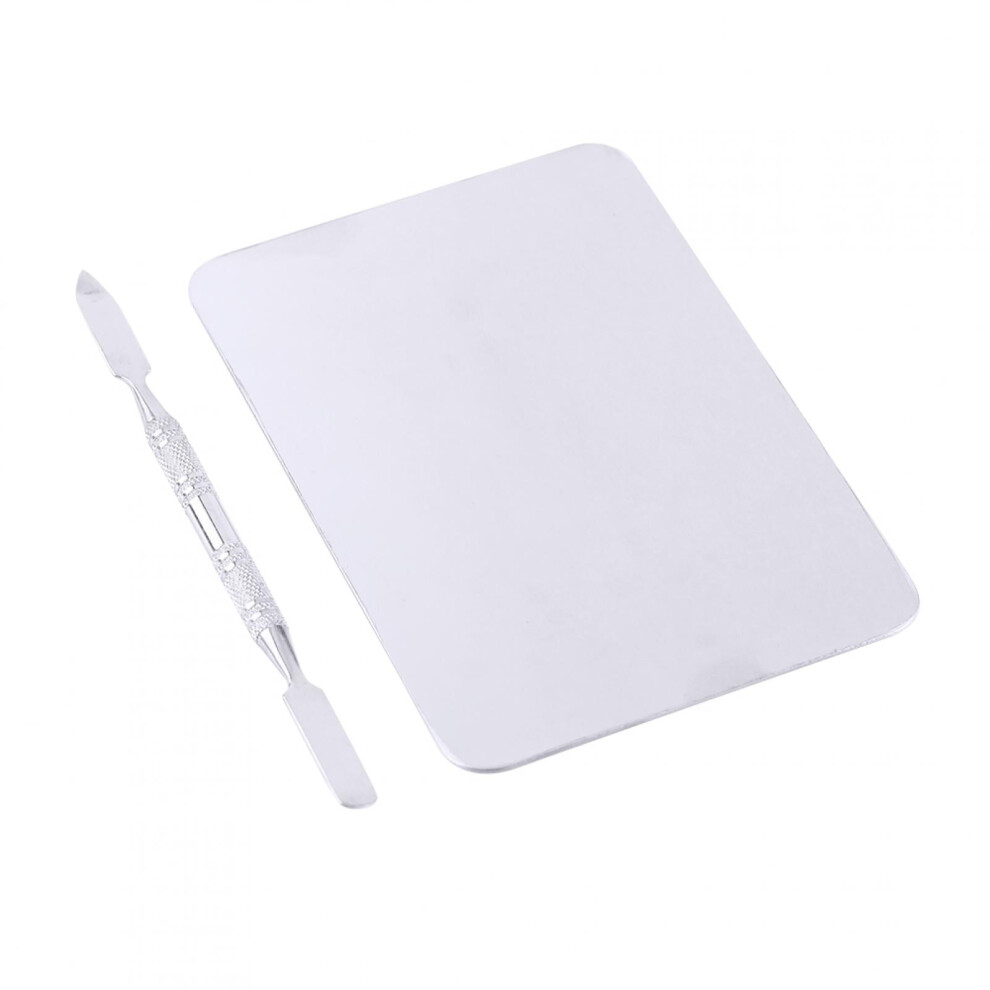 Metal Palette, Stainless Steel Makeup Mixing Plate with Spatula, Compatible with Nail Art, Painting & Artist Drawing (11.5*7.5cm)