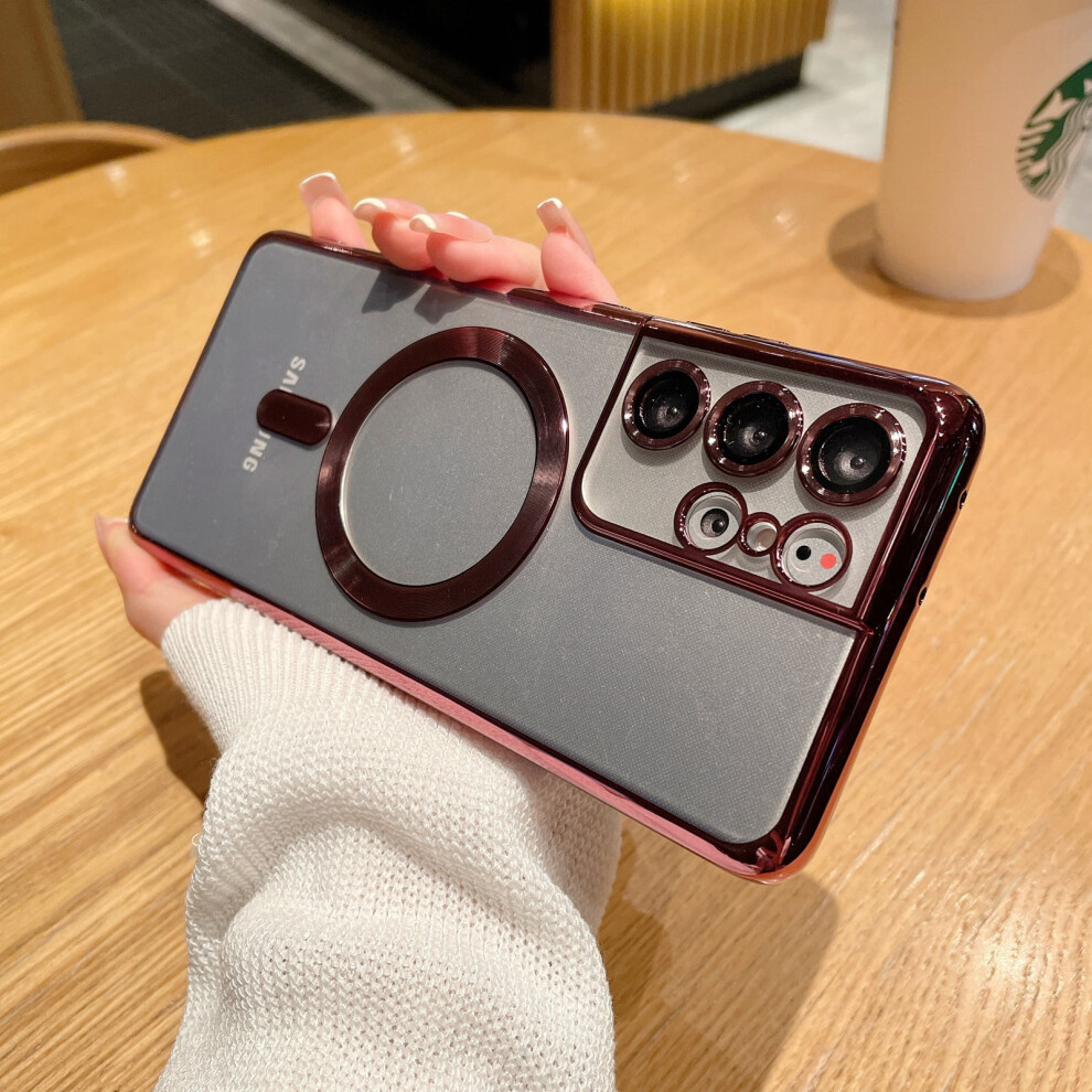 Compatible With Samsung Galaxy S22 Ultra Case, Allytech Plating Tpu Shockproof Magnetic Transparent Case For Magsafe, Built-In Lens Protector - Red 9773935537132