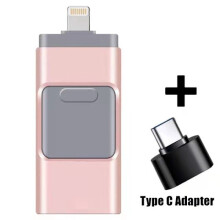 4-in-1 USB-flashdrive, opslagstick, geheugenstick, compatibel met iPhone, iPad, pc, iOS en Android, roze, 128 GB