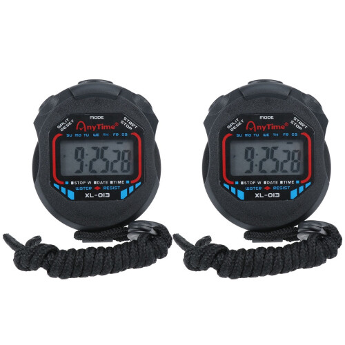 2pc009A Timer Two-way Stopwatch Professional Movement Sports Multi-function Electronic Timer for Outdoor Sports (Black)