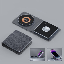 Încărcător wireless magnetic Txmfgh 2 în 1, încărcare rapidă de 15 W pentru telefon și ceas, design pliabil portabil cu protecție