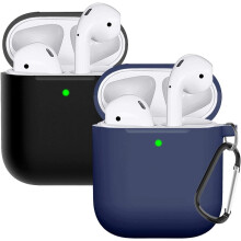 Cover protettiva in silicone compatibile con AirPods Case 2 e 1 (confezione da 2) Nero/Blu navy