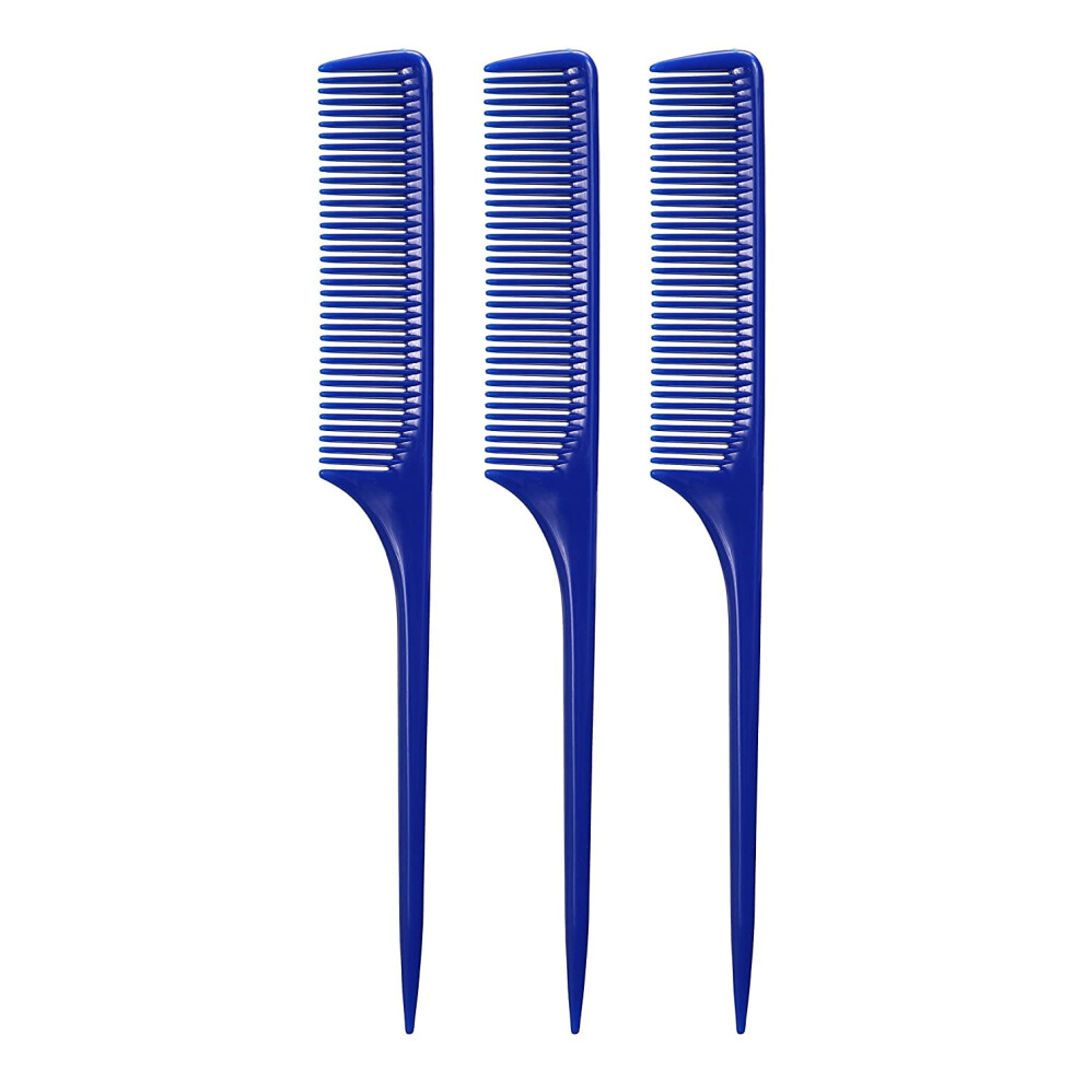61 XL Rat Tail Combs, Wide Tooth Detangling Comb for Coarse, Thick Hair Styling & Foiling - 3 Pc (Royal Blue) Made in USA
