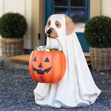 Pojemnik na cukierki w kształcie psa-ducha, pojemnik na cukierki w kształcie psa na Halloween, duża misa na cukierki w kształcie dyni –