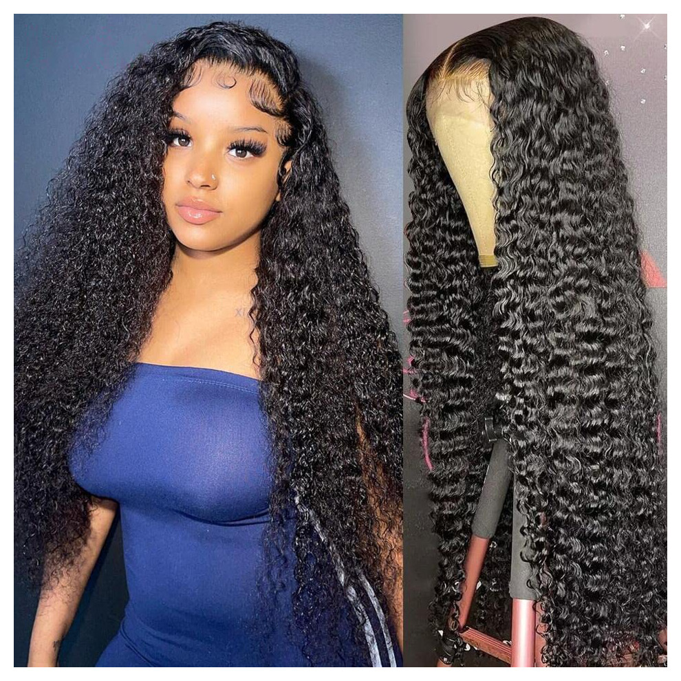 Unisex 13X6 Deep Wave Lace Front Wig Brazilian Human Hair Glueless Natural Hairline
