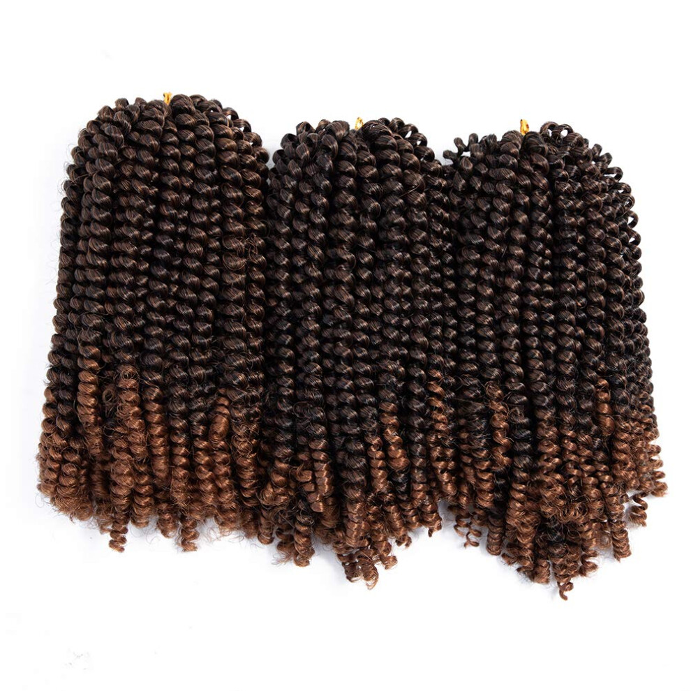 Unisex Spring Twist Crochet Hair 8 Inch Ombre T1b/30 Synthetic Braiding Extensions Soft Natural Texture 3Pack