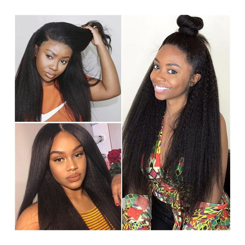 Unisex Brazilian Kinky Straight Lace Front Wig 360 Frontal Human Hair 150 Density Natural Hairline