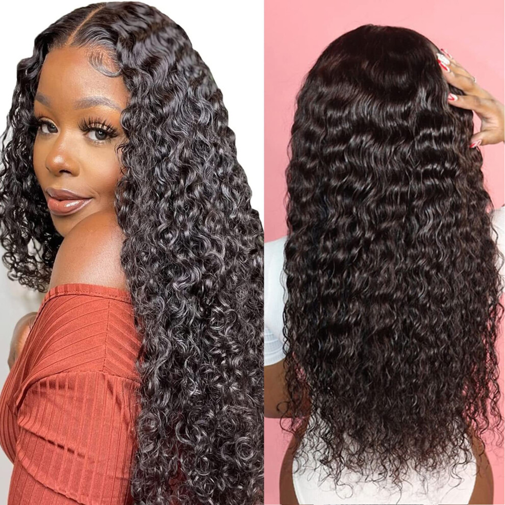 26 Inch Water Wave Human Hair Wig Glueless 4x4 Lace Closure With Baby Hair Natural Hairline