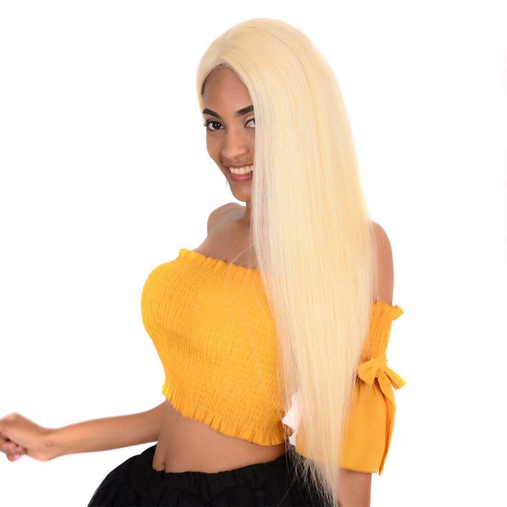 Unisex 613 Blonde Lace Front Wig Human Hair 18 Inch Pre Plucked 13X4 Transparent Lace Natural Hairline