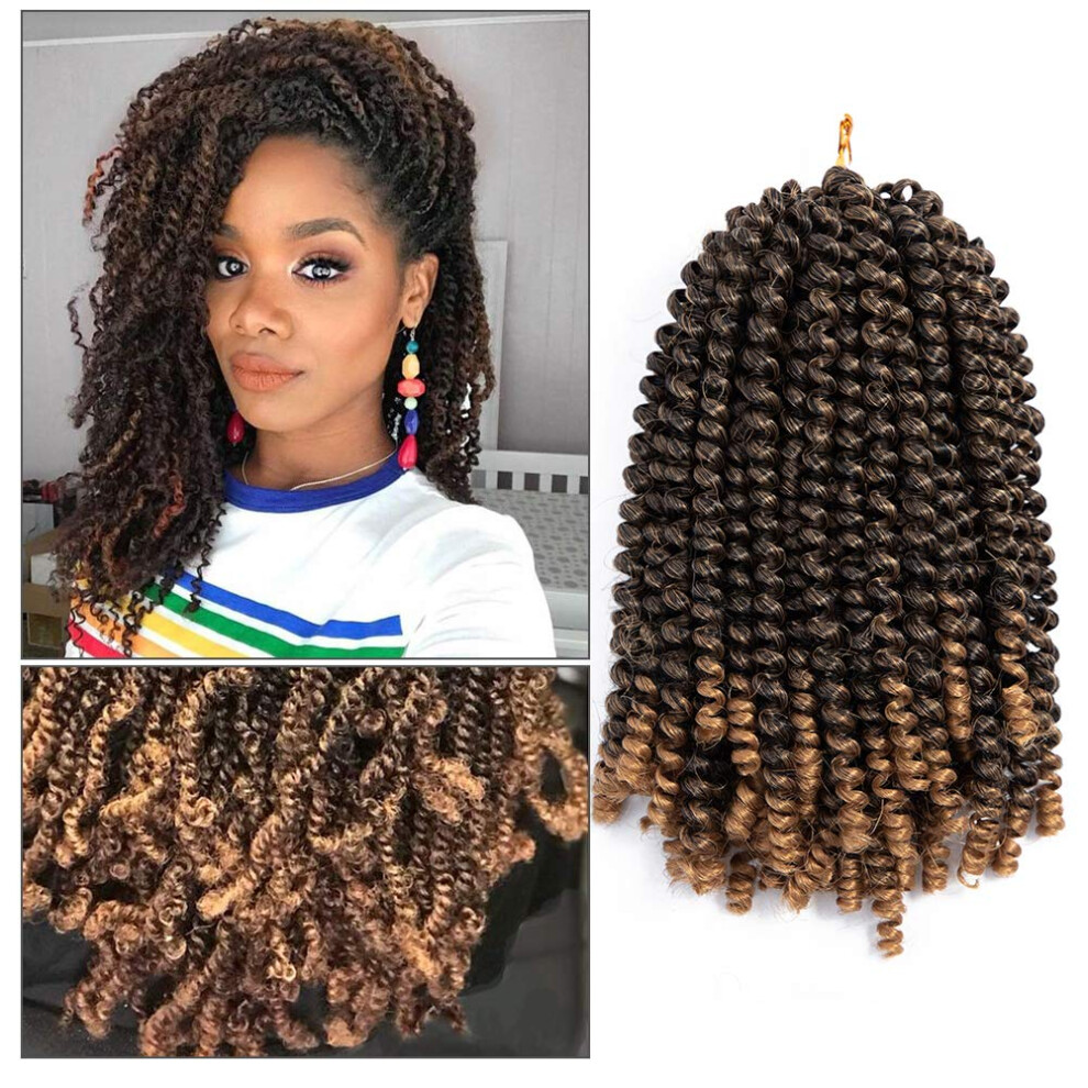 Unisex 8 Inch Ombre Spring Twist Crochet Hair Extensions, Lightweight Pretwisted Braids 1B/27