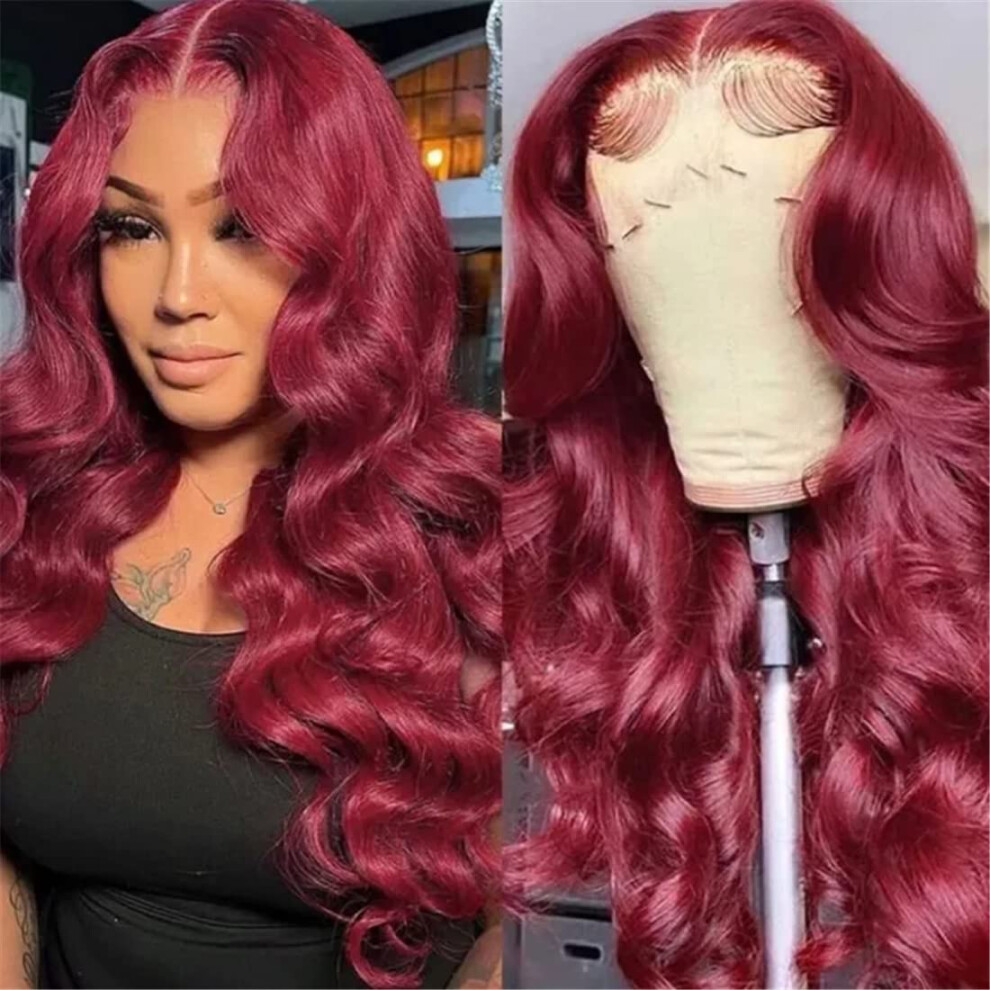 99J Burgundy Human Hair Lace Front Wig 13x4 Body Wave PrePlucked 150% Density with Baby Hair