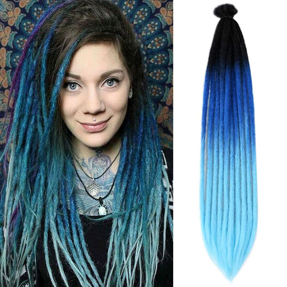 Unisex Blue,Black 24 Inch Synthetic Dreadlock Extensions Black Ombre Blue Crochet Dreads Single Ended Hair