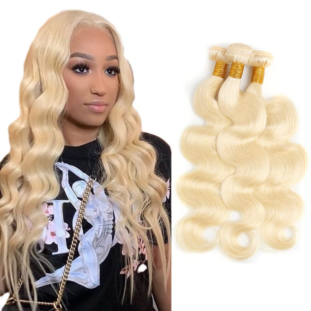 Unisex 613 Blonde Brazilian Body Wave Human Hair Bundles 3Pcs Virgin Tangleâ Weave Extensions 16Â20In