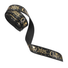Graduation Season Gold Stamped Sheer Polyester Ribbon for Gift Wrapping and Bouquet Decoration