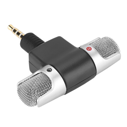 Microfone ajustável para mídia digital, microfone estéreo com plugue banhado a ouro, sem necessidade de bateria, mini microfone estéreo com 1