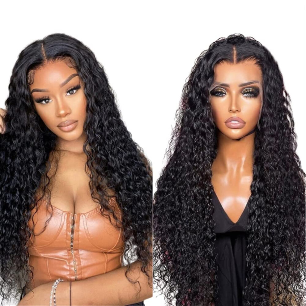 24 Inch Deep Wave Lace Front Wig Human Hair 200 Density HD Lace Frontal Glueless Brazilian Virgin Hair