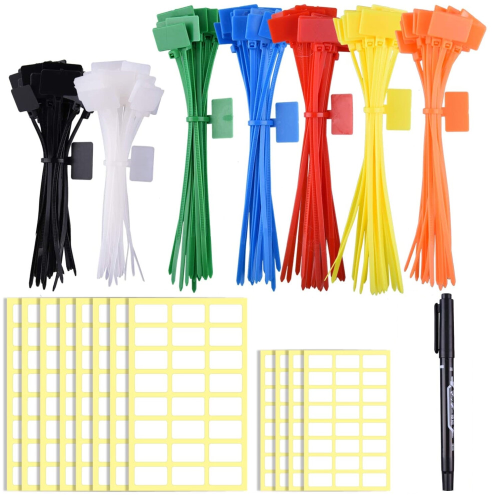 Nylon Cable Ties, Angled Tail Quicker Insertion For Effortless Cord Management, Features 100 Pieces Labels, 288 Write-On Tags And 3 Markers, Suitable 9176269718985