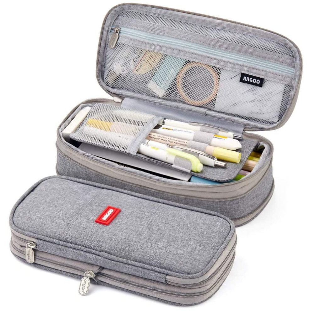 Smooth Zipper Pencil Pen Case For Office College School, Large Capacity Canvas Material With Mesh Bag, Expandable Design For Space-Saving Or Maximizin 9147006091586