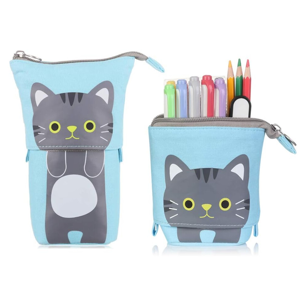 Versatile Canvas Pu Material Pencil Pouch, Makeup Bag With Zipper Closure Telescopic Design For Convenient Storage In Any Setting (Cute Designs) 9147006092910