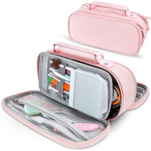 Stijlvol roze etui met meerdere vakken, handig ontwerp, grote capaciteit, duurzaam materiaal, multifunctioneel voor studenten (2x groot)