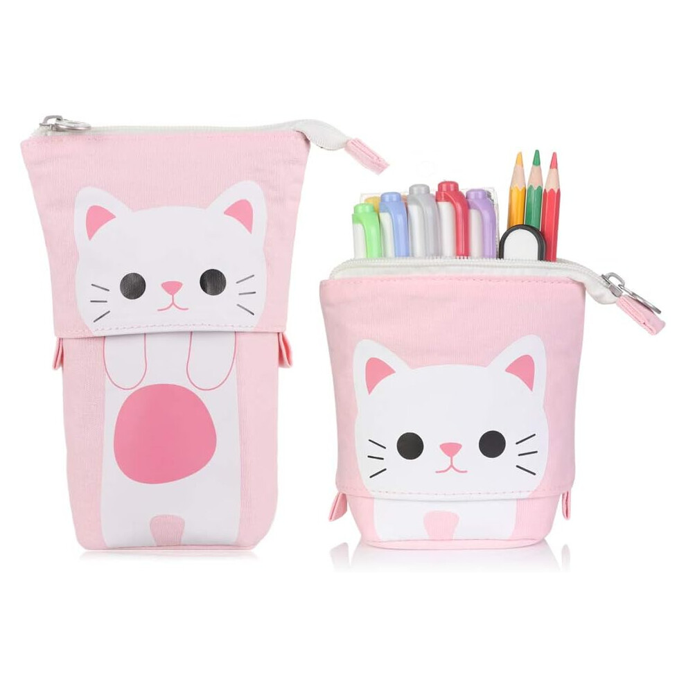 Versatile Canvas Pu Material Pencil Pouch, Makeup Bag With Zipper Closure Telescopic Design For Convenient Storage In Any Setting (Cute Designs) 9147006092941