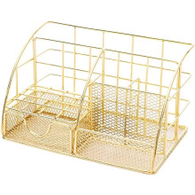 Bureau-organizer van mesh voor kantoorbenodigdheden, stijlvol wit ontwerp met moderne gouden afwerking, ruimtebesparende multifunctionele organizer
