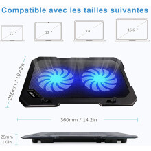 Verstelbare laptopkoelerstandaard, ultradun ontwerp met twee stille ventilatoren, ergonomische standaard voor laptops van 10-15,6 inch, USB-poort