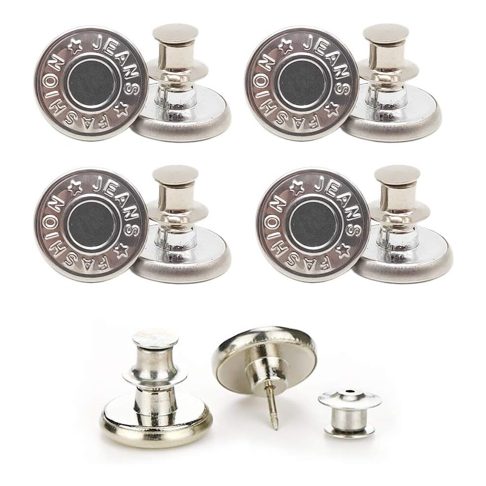 High-Quality Metal Button Pins For Jeans, Snap Tack Design Adjustable Jean Button Replacement, Zinc Alloy Clips, Easy To Use Fastener For Pants Silver 9176269583057