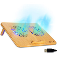 Bamboo Laptop Cooler with Silent Fan System, Adjustable Stand & Dual USB Hub for Laptops 10' to 15.6', Ergonomic Design & Ventilated Support