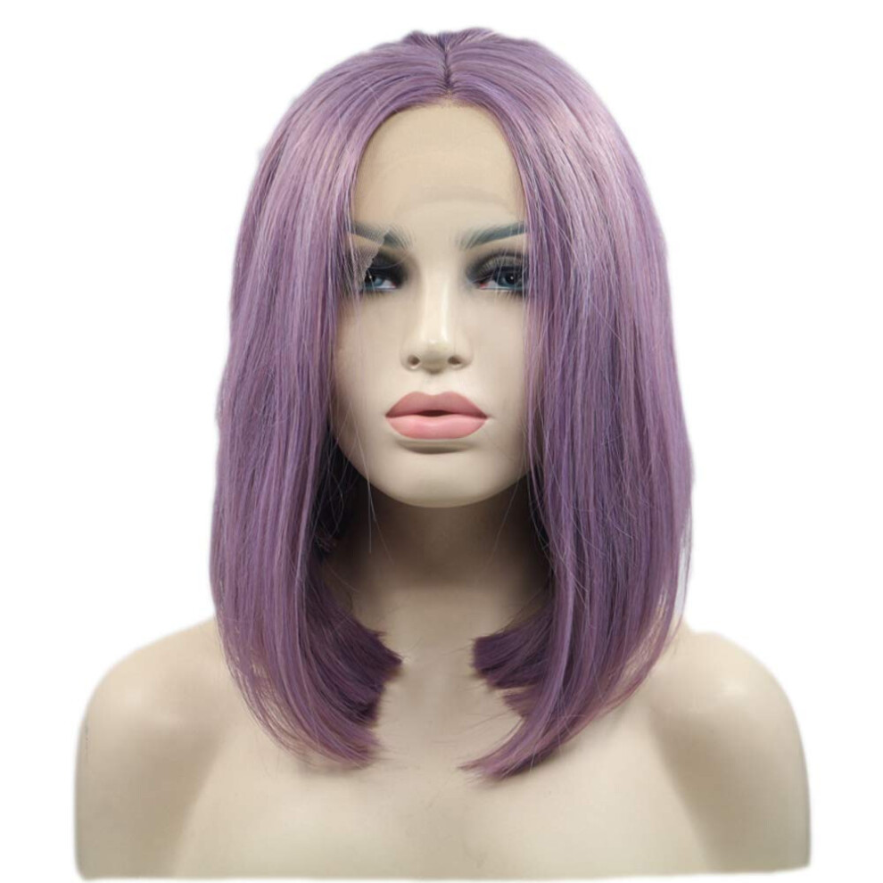 Purple Synthetic Lace Front Wig for Women 14 Inch Bob Heat Resistant Fiber 180% Density