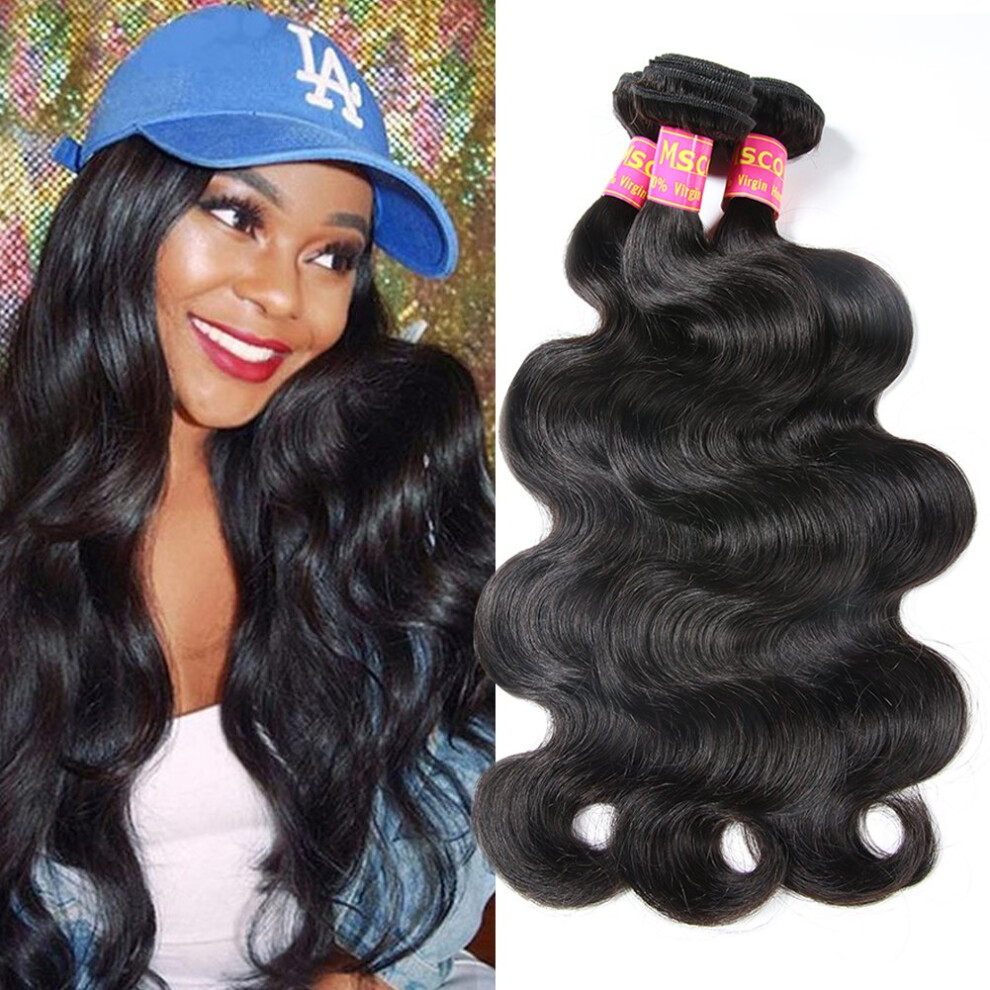 Unisex Black Peruvian Body Wave Virgin Human Hair Bundles 20 22 24 Inch Natural Double Weft Dyeable