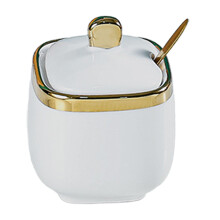 Tongina Ceramic Sugar Bowl Container with Lid and Spoon Spice Seasoning Box Ceramic Condiment Pot Condiment Jar for Counter White