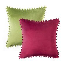 Juego de cojines decorativos navideños Phantoscope, fundas de terciopelo con pompones, 50 x 50 cm, rojo y verde, paquete de 2