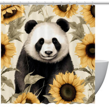 Cortina de ducha impermeable Panda Sunflower con ojales y ganchos, 60" x 72".