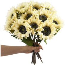 Zukuco 6-teiliger künstlicher Sonnenblumenstrauß mit Stielen, weiße künstliche Sonnenblumen für Hochzeiten, Zuhause, Hotel, Büro,