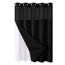 Cortina de ducha sin ganchos con forro a presión, tela texturizada de rayas en zigzag estilo bohemio blanco para baño, lujo de calidad hotelera