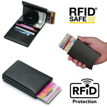 Suojauslompakko musta RFID-korttikotelo 5 kpl kortteja (aitoa nahkaa) musta