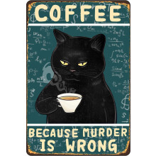 Retro-Metallschild „Katze Kaffee“ (20 x 30 cm) – Vintage-Küchenwanddeko – Lustiges Blechschild aus Aluminium – Schwarze Katze Kaffee