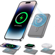 Cargador inalámbrico portátil, batería externa magnética 3 en 1 compatible con el cargador del iWatch, baterías MagSafe de 5000 mAh.