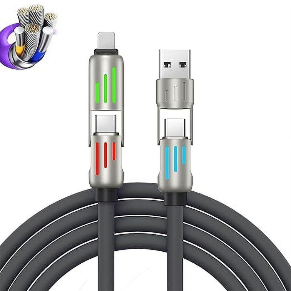 240W 4-In-1 Usb C Cable With Breathing Fast Charging For Multiple Devices - Light/Gray 9773935541702