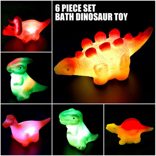 Chok6Pieces Φωτιζόμενα LED Παιχνίδια Μπάνιου με Δεινόσαυρους για Μωρά, LED Πλωτά 1