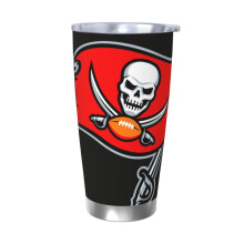 Gobelet isotherme en acier inoxydable de 590 ml (20 oz) aux couleurs de l'équipe de football des Buccaneers, avec couvercle et paille - Compatible