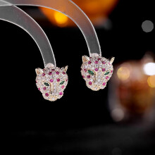 Fashion Personality Creative Earrings Cute Little Animal Micro-inlaid Colored Zircon Earrings S925 Silver Needle Leopard Stud Earrings