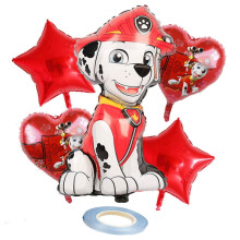 Lot de 5 ballons Pat' Patrouille compatibles avec les ballons MARSHALL pour fête d'anniversaire sur le thème des chiens (ROUGE)