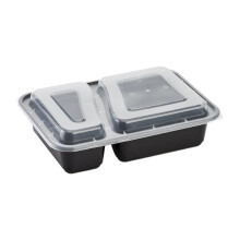 VeZee Boîtes de conservation rectangulaires noires à 2 compartiments en plastique avec couvercles transparents, sans BPA, empilables, compatibles