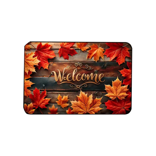 Πατάκι πόρτας Antqov Fall Welcome, 16x24", πλενόμενο, αντιολισθητικό, με διακόσμηση από φύλλα 1