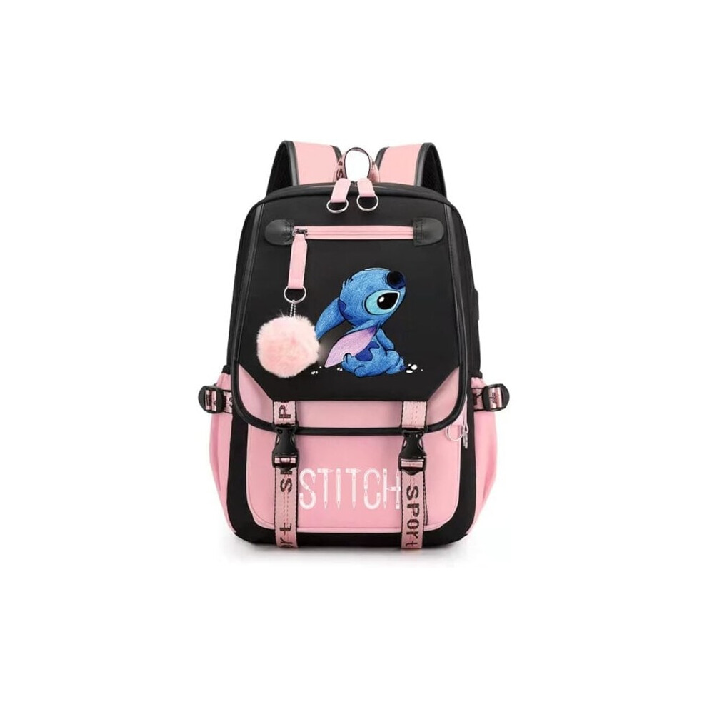 Girls School Bag Large Capacity Stitch Backpack Casual Pink, Multicolor