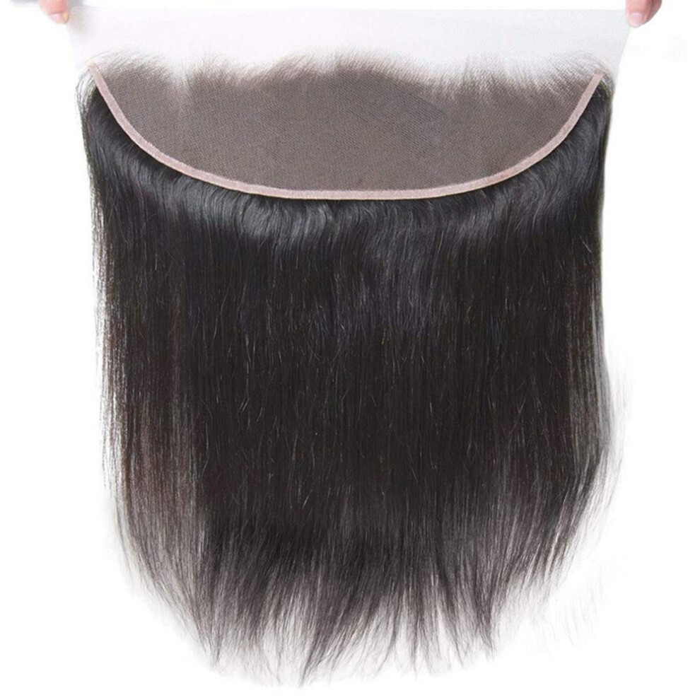 13x4 Brazilian Straight Lace Frontal Closure 18 Inch Human Hair with Preplucked Baby Hair