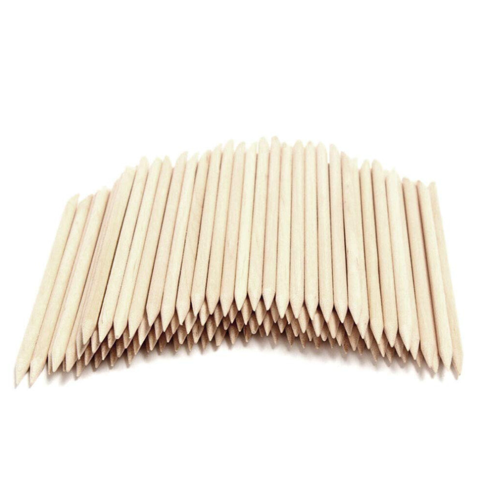 Orange 100Pcs Wood Cuticle Sticks Dualended Nail Art Pusher Remover For Manicure Pedicure
