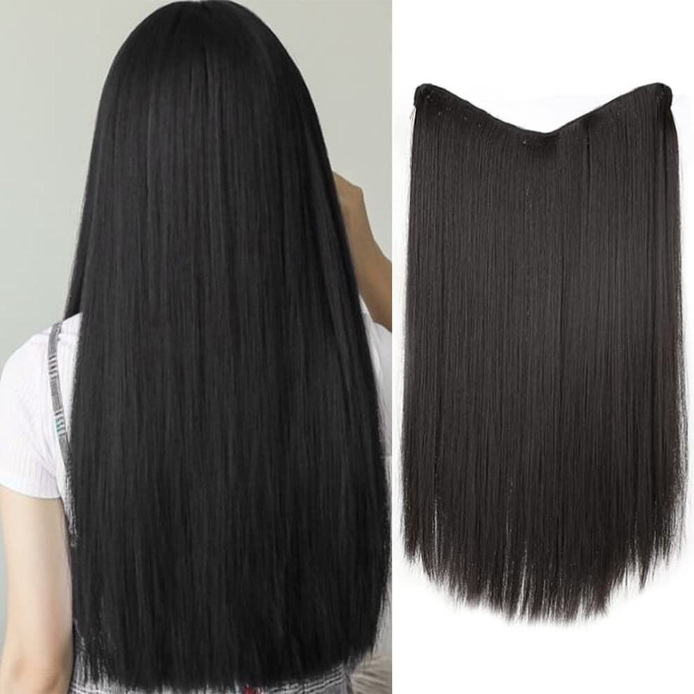 Clip in Straight Hair Extensions 16 Inch Brown Black Synthetic Hairpieces for Women 130g